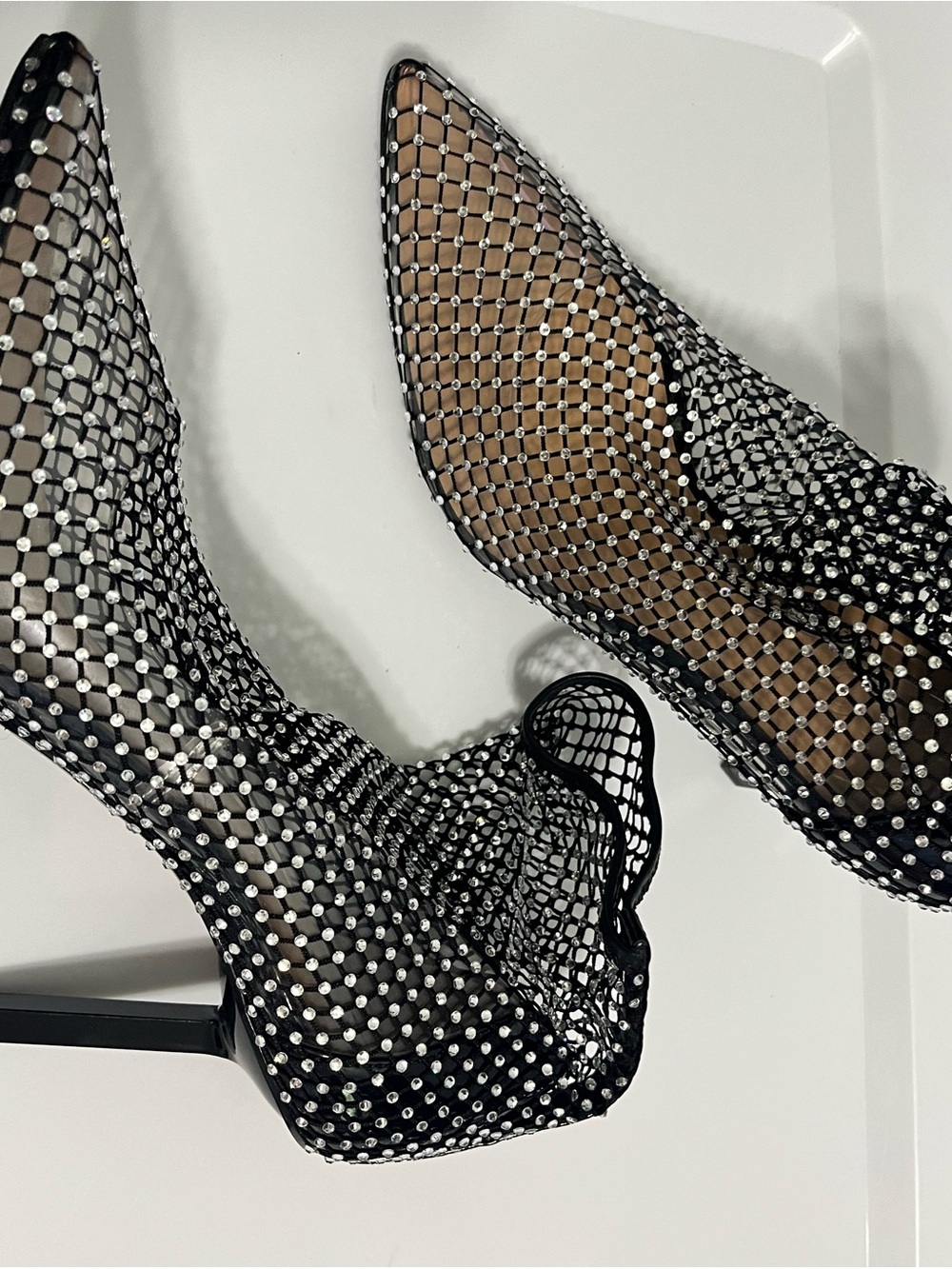 Black Rhinestone Mesh Pointed Toe Stiletto Booties  8.5 inc international concep